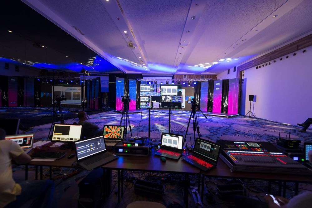 Audio visual and technical setup at a corporate conference