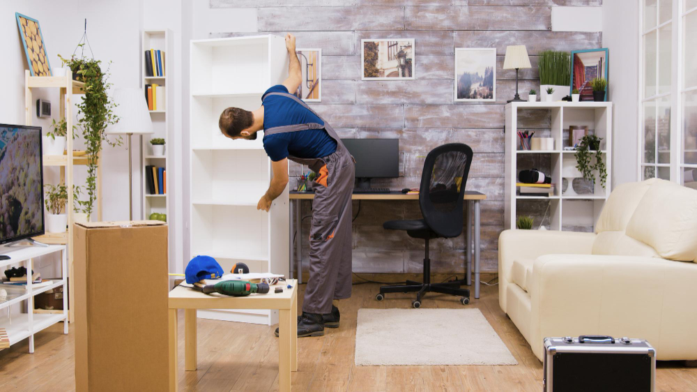 Professional furniture installation in a modern office space